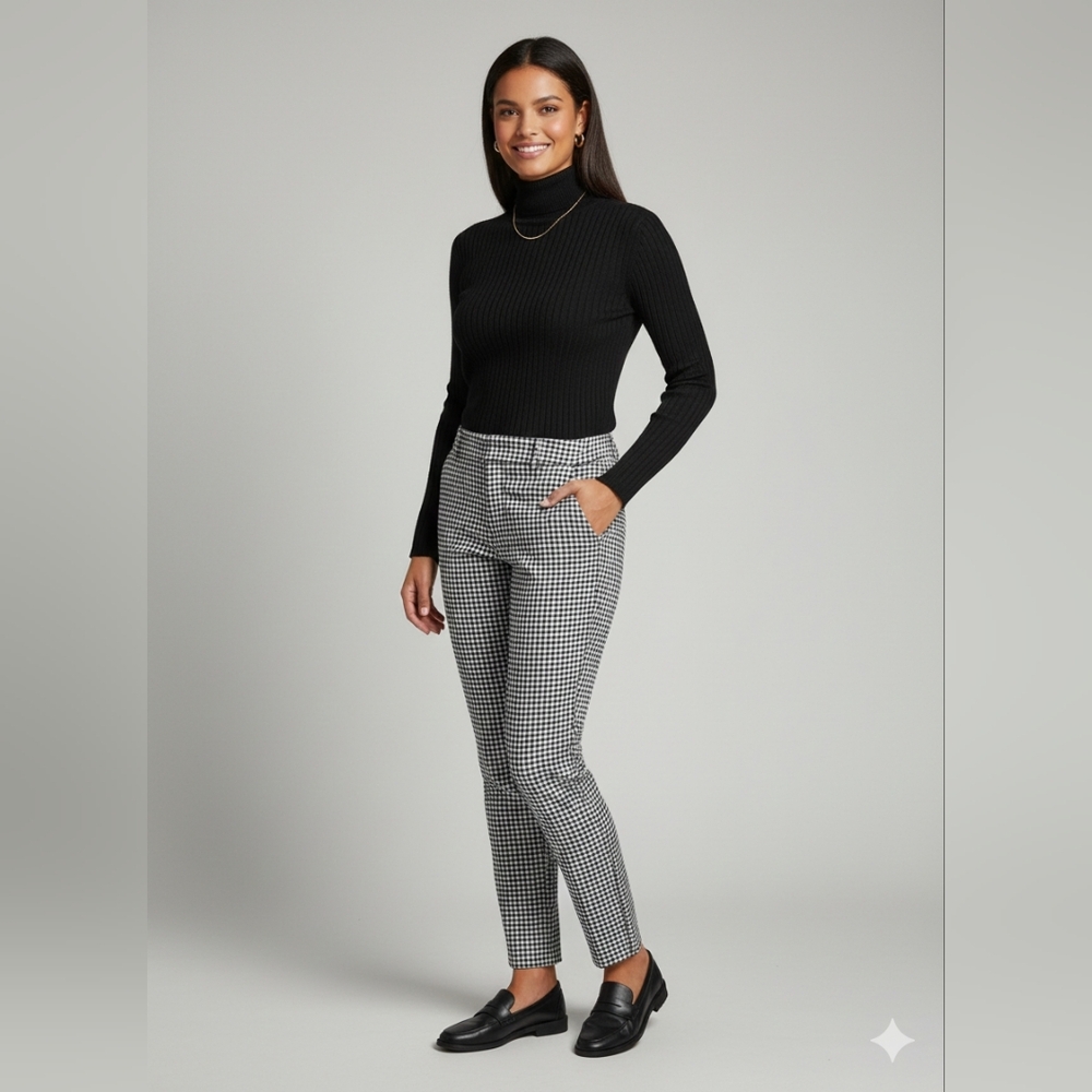 Lord & Taylor Kelly Slim Gingham Trousers Black White Size 16